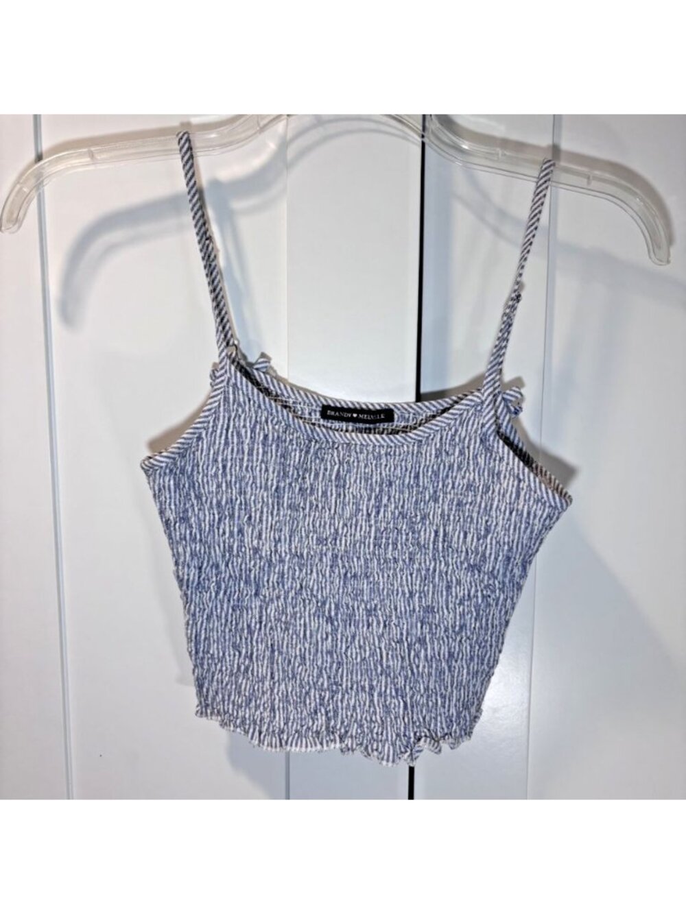 Brandy Melville Izzy 100% Cotton Blue White Micro Stripe Crop Tank Top OS Women